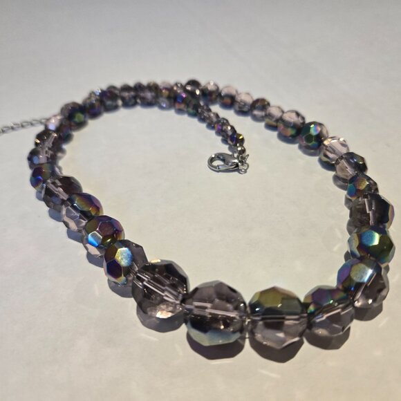 Stunning Vintage Aurora Borealis Faceted Crystal Necklace Choker - Picture 2 of 7